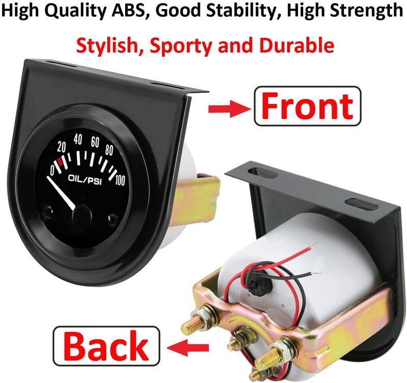 LKRXW Car Oil Press Gauge 2" 52mm Auto Oil Pressure Gauge Meter Psi Press Pointer Instruments 12V Bright White Light Indicator 0 to 100 Psi - Image 2